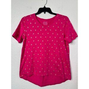 Chico's women's Pink Cotton Blend Slub Foiled Sailboat Printed Top Size 1 US M